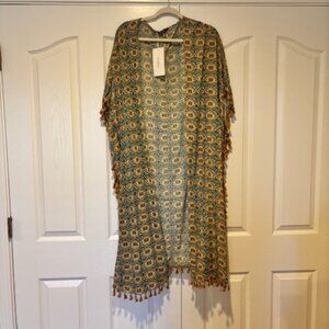 BloomChic Bandana Batwing Sleeve Tassels Trim Split Open Front Kimono 14-16/1X